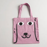 Cotton canvas Pink tote bag with a dog face printed on it