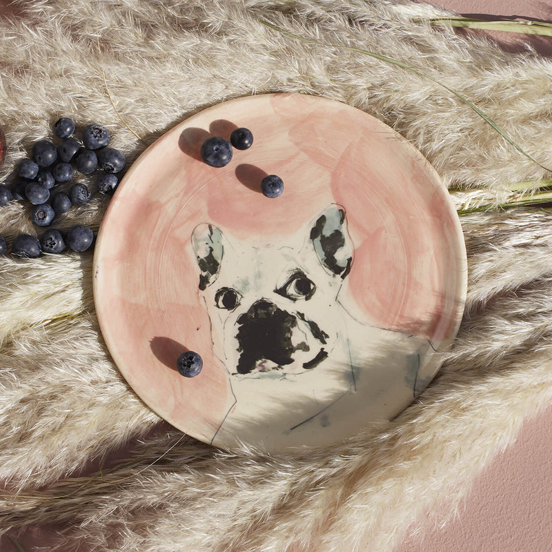 French Bulldog handmade ceramic dog plate still ife