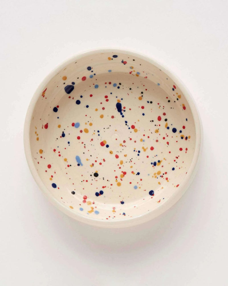 Handmade Splatter Ceramic Dog Food Bowl inside view