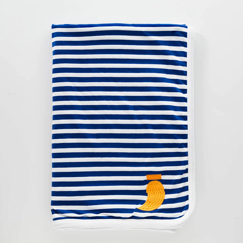 Pablo Blue Striped Organic Cotton Blanket vertical view