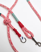 Red Corme cross-body dog leash knot detail