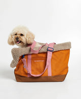 Bichon Frize in our Constantin Pink Cotton Canvas Dog Carrier Bag Strap